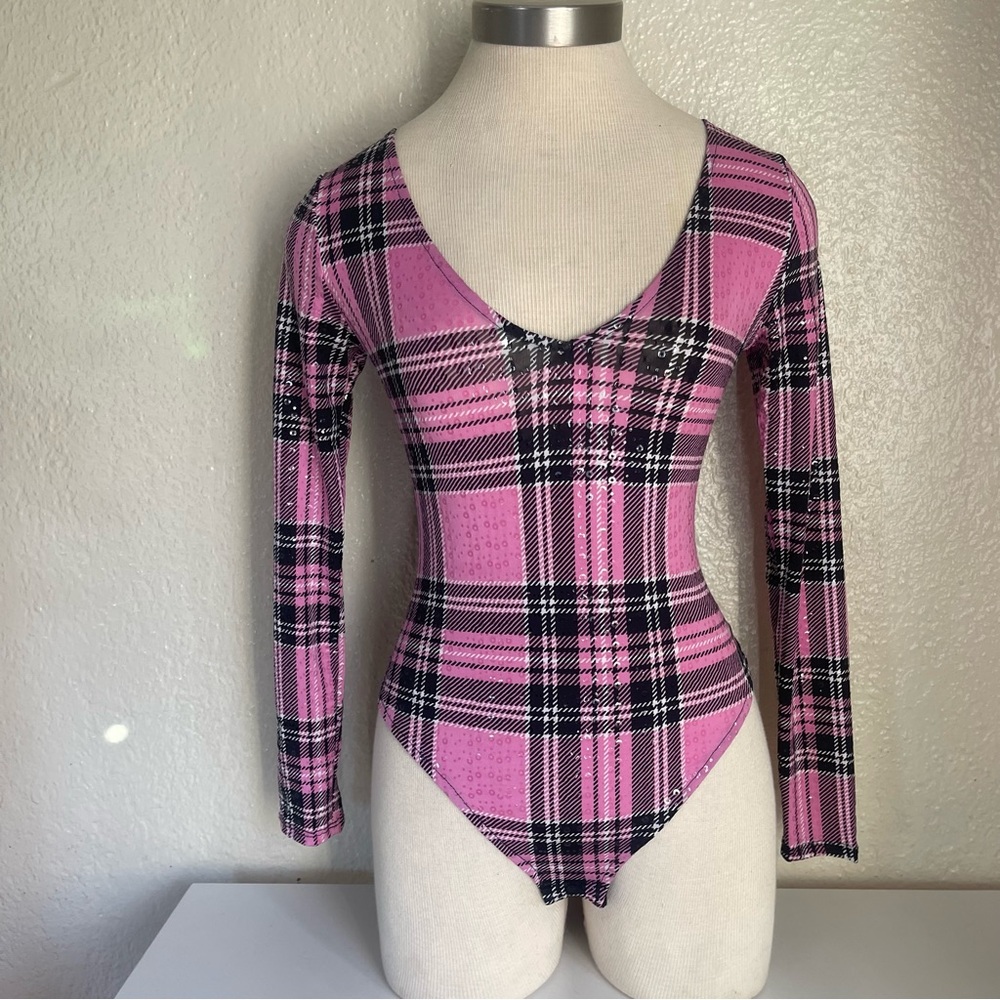 One By One houndstooth print leotard